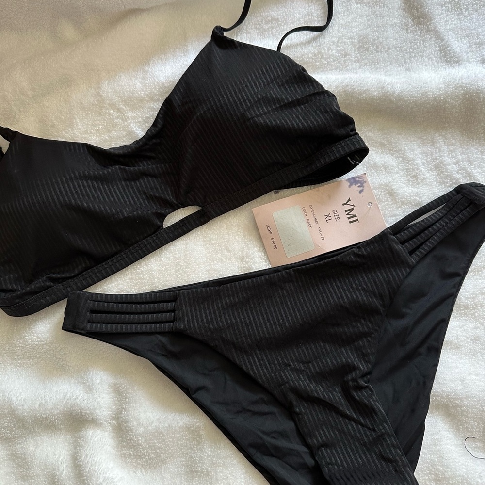 YMI Black Ribbed Bikini Set